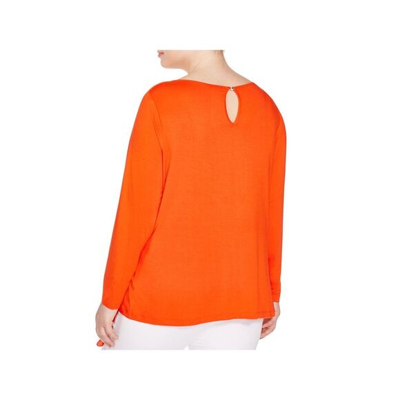 VINCE CAMUTO Womens Orange Asymmetrical Overlay, Long Sleeve Blouse Plus 2X - Picture 2 of 2